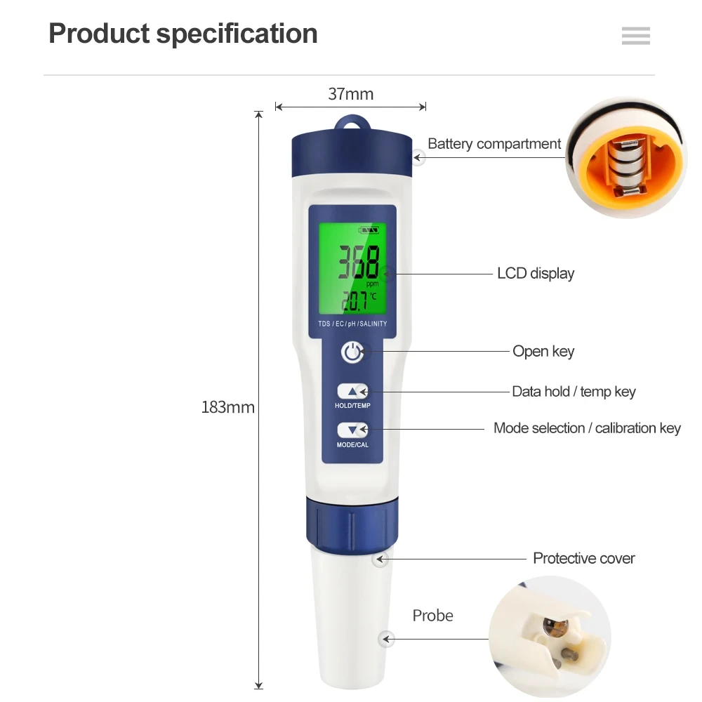 5-in-1 Digital PH TDS EC Salin - Ec Meter Digital 评论和价格